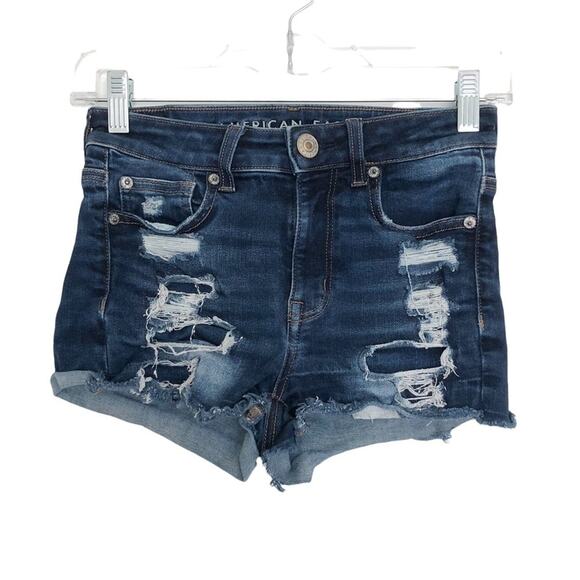 AMERICAN EAGLE Ne(x)t Level Stretch Distressed Hi-Rise Shortie Shorts Size 00 - Picture 1 of 8